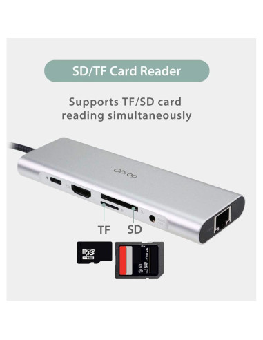 Hub USB-C 9 en 1 CviLux con HDMI 4K, 3 USB 3.0, Ethernet