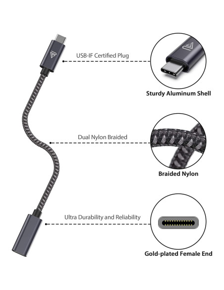 Cable Extensión USB C 1.0m Faracent 240W 20Gbps Gris Cable Extensión USB C 1.0m Faracent 240W 20Gbps Gris