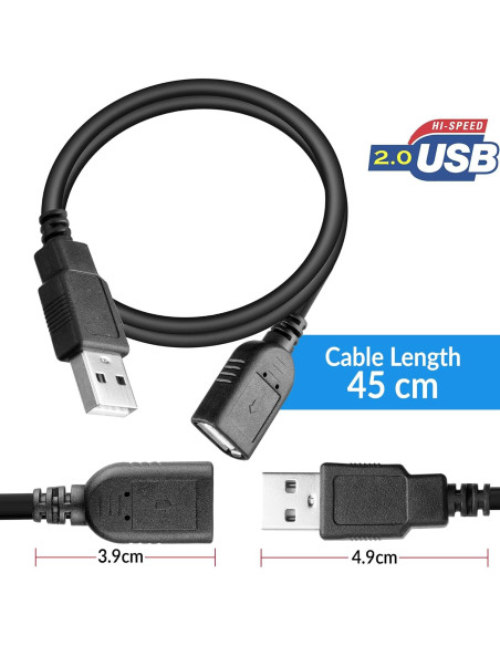 Cable Extensión USB 2.0 Macho a Hembra SaiTech IT 45cm Negro Cable Extensión USB 2.0 Macho a Hembra SaiTech IT 45cm Negro