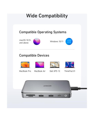 Hub USB-C Anker 563 (10-en-1, Doble HDMI 4K) para MacBook