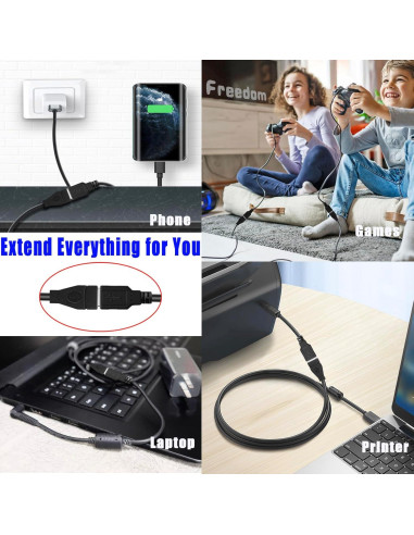 Cable de Extensión USB 2.0 PDEEY 0.91m 5 Paquetes Negro