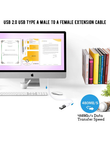 Cable de Extensión USB 2.0 Costyle Blanco 4.57m Macho a Hembra