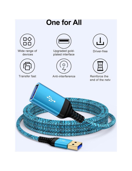 Cable de Extensión USB 2.0 Bordsek 3m Macho a Hembra Azul Cable de Extensión USB 2.0 Bordsek 3m Macho a Hembra Azul