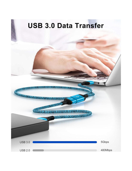 Cable de Extensión USB 2.0 Bordsek 3m Macho a Hembra Azul Cable de Extensión USB 2.0 Bordsek 3m Macho a Hembra Azul