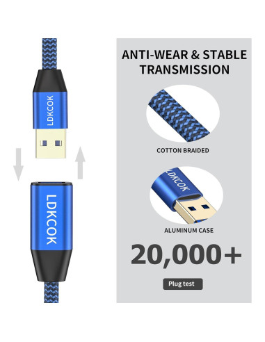 Cable USB 3.0 Macho a Macho LDKCOK 6.1m Trenzado Duradero