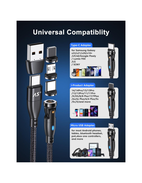 Cable de carga magnético A.S 360 Pro USB C 100W 2Pack 1m/1.8m Cable de carga magnético A.S 360 Pro USB C 100W 2Pack 1m/1.8m