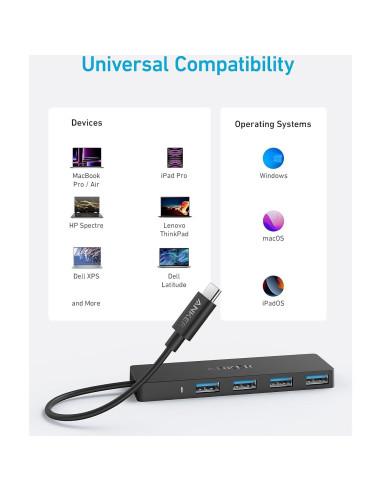 Hub USB-C Anker 4 Puertos 5Gbps Ultra Delgado 0.2m