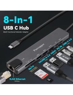 Adaptador Hub USB C 8 en 1 Purcopper con HDMI 4K y Ethernet 2