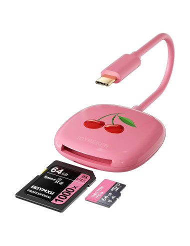 Lector de Tarjetas SD USB C JoyReken 2-en-1 Rosa 8cm