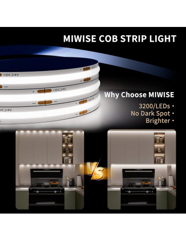 Tira LED COB 10m MIWISE 6000K Regulable CRI 90+ DC24V
