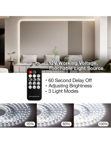 Tira de Luz LED Blanca 20ft QENLAI con Control Remoto 6500K