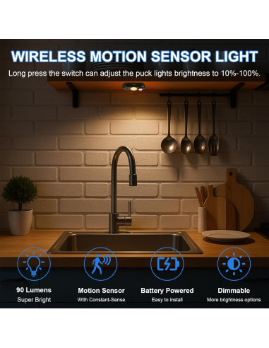 Luz LED Puck Recargable con Sensor de Movimiento 6 Pzas