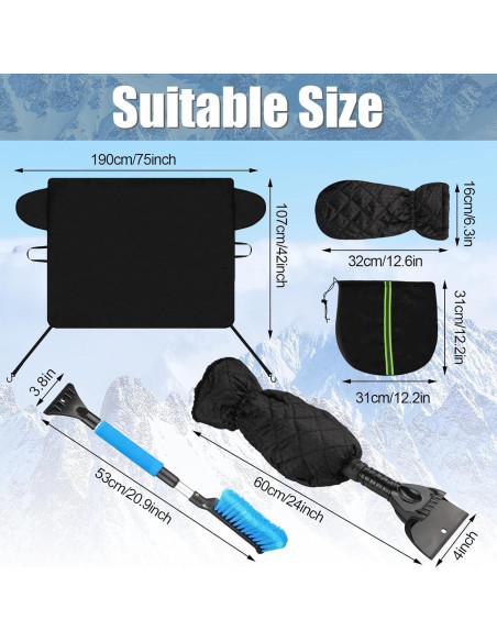 Kit Cubierta Parabrisas Invierno Tallew 5 Pcs con Raspador y Guante Kit Cubierta Parabrisas Invierno Tallew 5 Pcs con Raspador y Guante