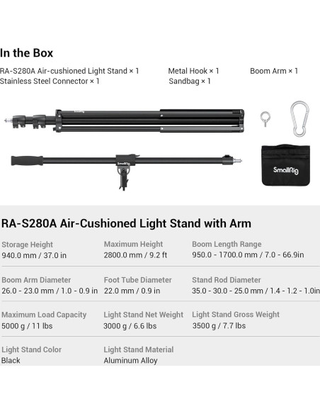Soporte de Luz SmallRig RA-S280A 280cm Ajustable con Amortiguación Soporte de Luz SmallRig RA-S280A 280cm Ajustable con Amortiguación