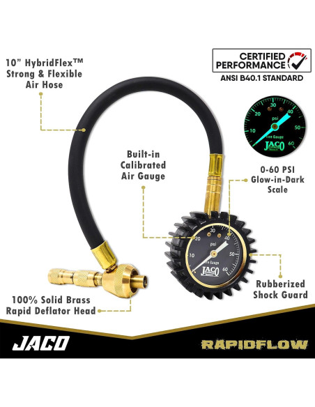 Desinflador de Neumáticos JACO RapidFlow con Medidor 0-4.1 Bar Desinflador de Neumáticos JACO RapidFlow con Medidor 0-4.1 Bar