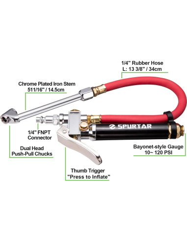 Medidor de Presión de Neumáticos Spurtar 10-120 PSI con Inflador