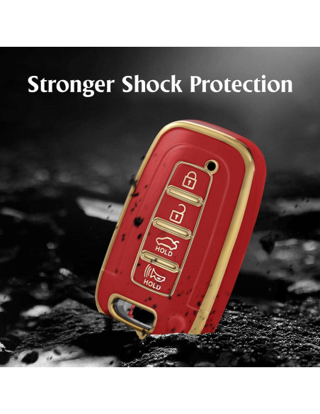 Funda Protectora de Llave Inteligente WORCAS Rojo-Dorado 4 Botones Funda Protectora de Llave Inteligente WORCAS Rojo-Dorado 4 Botones