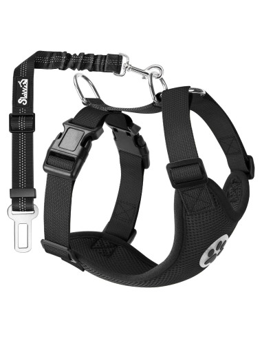 Arnés de Perro Lukovee Ajustable para Auto Negro Mediano