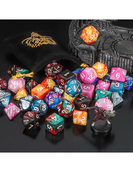 Conjunto de Dados DND QMay - 6x7 Dados Poliedricos y 6 Bolsas Conjunto de Dados DND QMay - 6x7 Dados Poliedricos y 6 Bolsas