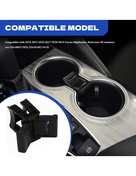 Divisor de Inserción para Portavasos Lyxheth Compatible Toyota Highlander 2014-2019 Divisor de Inserción para Portavasos Lyxheth Compatible Toyota Highlander 2014-2019