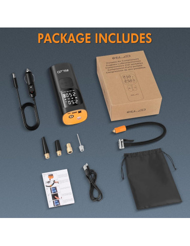 Compresor de Aire ELZO 7500mAh Portátil 150PSI con Manómetro