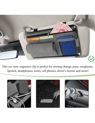 Organizador de Visera de Coche FSTURIOS Gris con Bolsillos