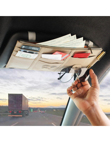 Organizador de Visera para Auto EcoNour Beige con Bolsillos Organizador de Visera para Auto EcoNour Beige con Bolsillos
