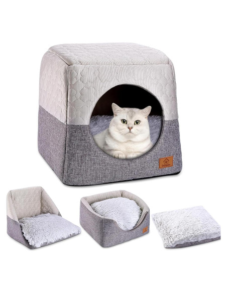 Cama para Gatos Ownpets 3 en 1 Plegable Suave Gris Cama para Gatos Ownpets 3 en 1 Plegable Suave Gris