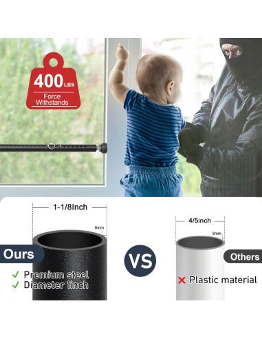 Barra de Seguridad Ajustable USDeikour para Puertas y Ventanas