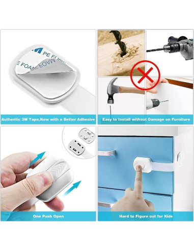 Paquete de 10 Cerraduras de Seguridad para Bebés Blancas Ajustables