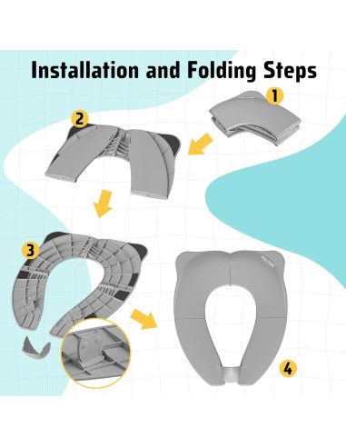 Asiento de Inodoro Portátil Maliton para Niños Plegable Gris