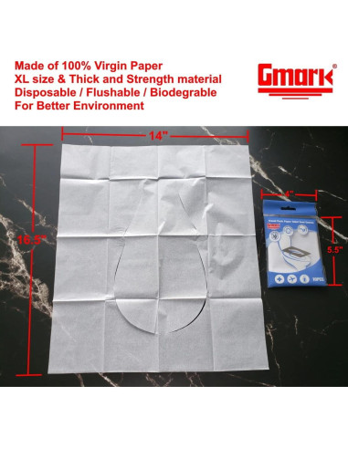 Cubiertas de Asiento de Inodoro Gmark XL 100% Papel Virgen 100 PCS