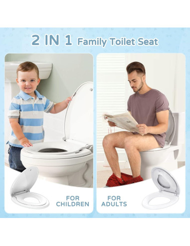Asiento de Inodoro Alargado YASFEL Blanco 18.5" con Asiento Infantil