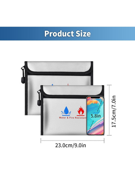 Bolsa de Documentos a Prueba de Fuego ABSOK 23x18cm 2 Pcs Bolsa de Documentos a Prueba de Fuego ABSOK 23x18cm 2 Pcs