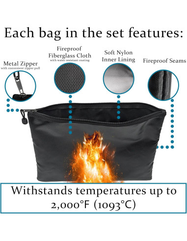 Juego de 3 Bolsas a Prueba de Fuego SciencePurchase - Negro
