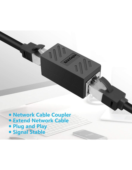 Acoplador RJ45 Ethernet Laboen 2 Paquete Negro Cat7/Cat6/Cat5e Acoplador RJ45 Ethernet Laboen 2 Paquete Negro Cat7/Cat6/Cat5e