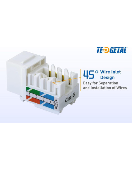 Jack Keystone RJ45 Cat6 Tedgetal 25-Pack 45 Grados Blanco Jack Keystone RJ45 Cat6 Tedgetal 25-Pack 45 Grados Blanco