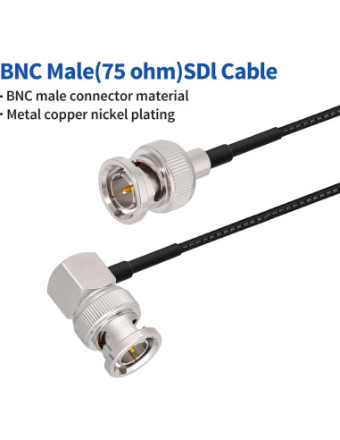 Cable SDI Yuslao BNC Macho a Ángulo Recto 1.83m 75 Ohm (2-Pack)