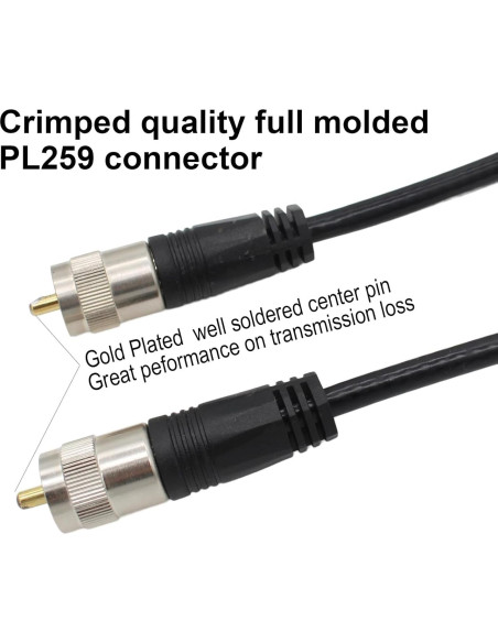 Cable Coaxial RG8X 30m con Conectores UHF PL259 Macho Cable Coaxial RG8X 30m con Conectores UHF PL259 Macho