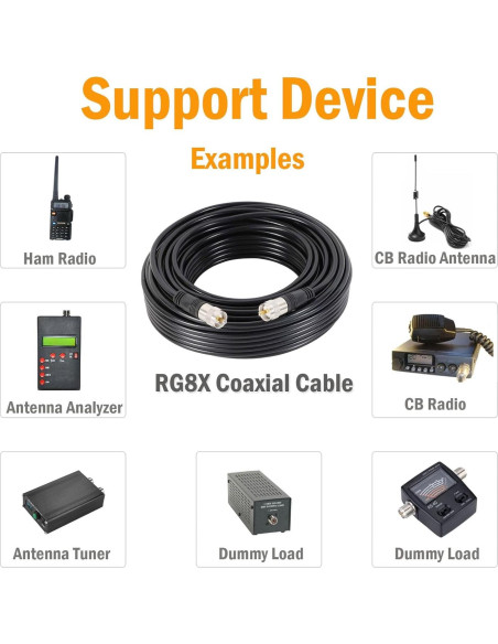 Cable Coaxial RG8X 30m con Conectores UHF PL259 Macho Cable Coaxial RG8X 30m con Conectores UHF PL259 Macho