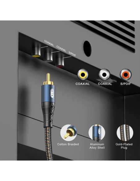 Cable de Subwoofer RCA a RCA EMK 2m Doble Blindado 24K Cable de Subwoofer RCA a RCA EMK 2m Doble Blindado 24K