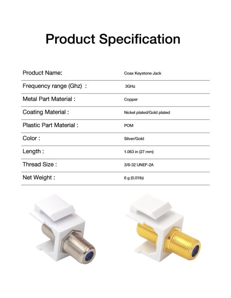 Insertos Keystone Coaxiales VCE RG6 Paquete de 10 - 3GHz