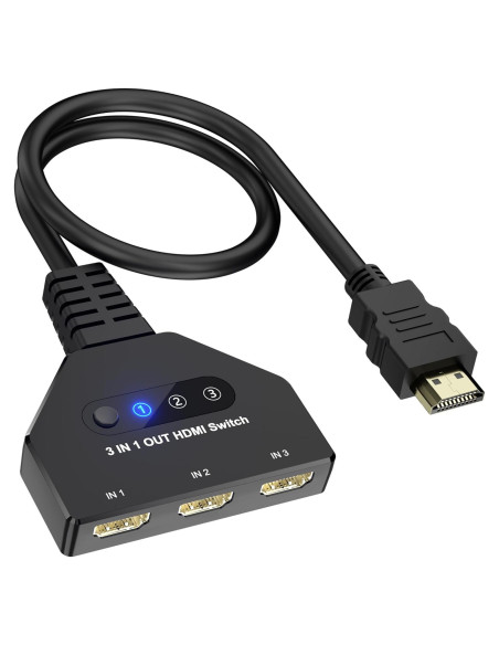 Conmutador HDMI 3 en 1 AUKOKIOULA 4K@30Hz Soporta 1080P 3D Conmutador HDMI 3 en 1 AUKOKIOULA 4K@30Hz Soporta 1080P 3D