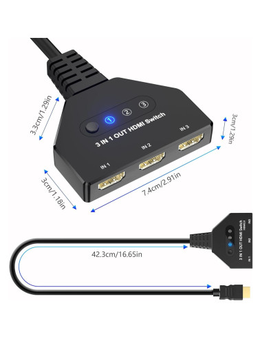 Conmutador HDMI 3 en 1 AUKOKIOULA 4K@30Hz Soporta 1080P 3D