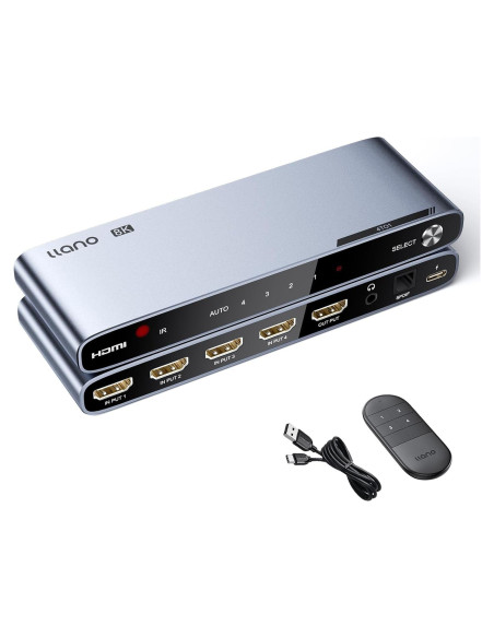 Interruptor HDMI 2.1 4 en 1 llano 4K@120Hz Audio Óptico 3.5mm Interruptor HDMI 2.1 4 en 1 llano 4K@120Hz Audio Óptico 3.5mm