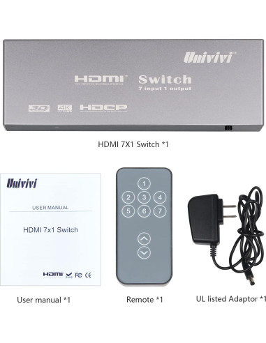 Interruptor HDMI 7 en 1 Univivi 4K@60Hz con Control Remoto