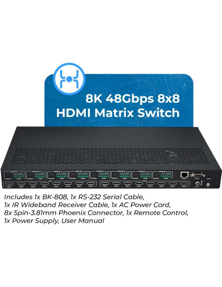 Interruptor HDMI Matriz 8K OREI BK-808 8x8 con Extractor de Audio Interruptor HDMI Matriz 8K OREI BK-808 8x8 con Extractor de Audio