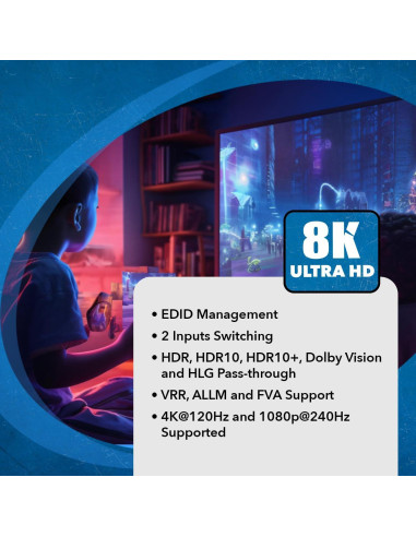 Divisor HDMI 8K OREI BK-22 2 Salidas 4K@120Hz Dolby Vision