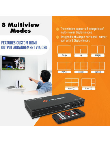 Conmutador HDMI 4x1 J-Tech Digital JTECH-MV41A 4K 60Hz