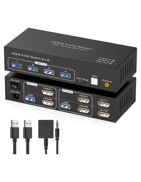 Interruptor KVM HDMI 2 PC 2 Monitores 4K 60Hz USB 3.0 TJCXELE Interruptor KVM HDMI 2 PC 2 Monitores 4K 60Hz USB 3.0 TJCXELE